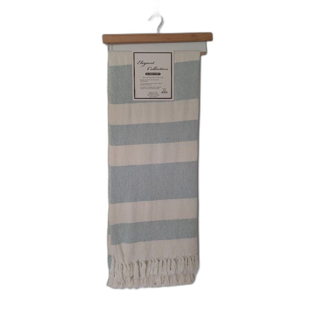 Elegant Collection Aqua Ivory Striped Cotton Throw Blanket 50x60 NWT